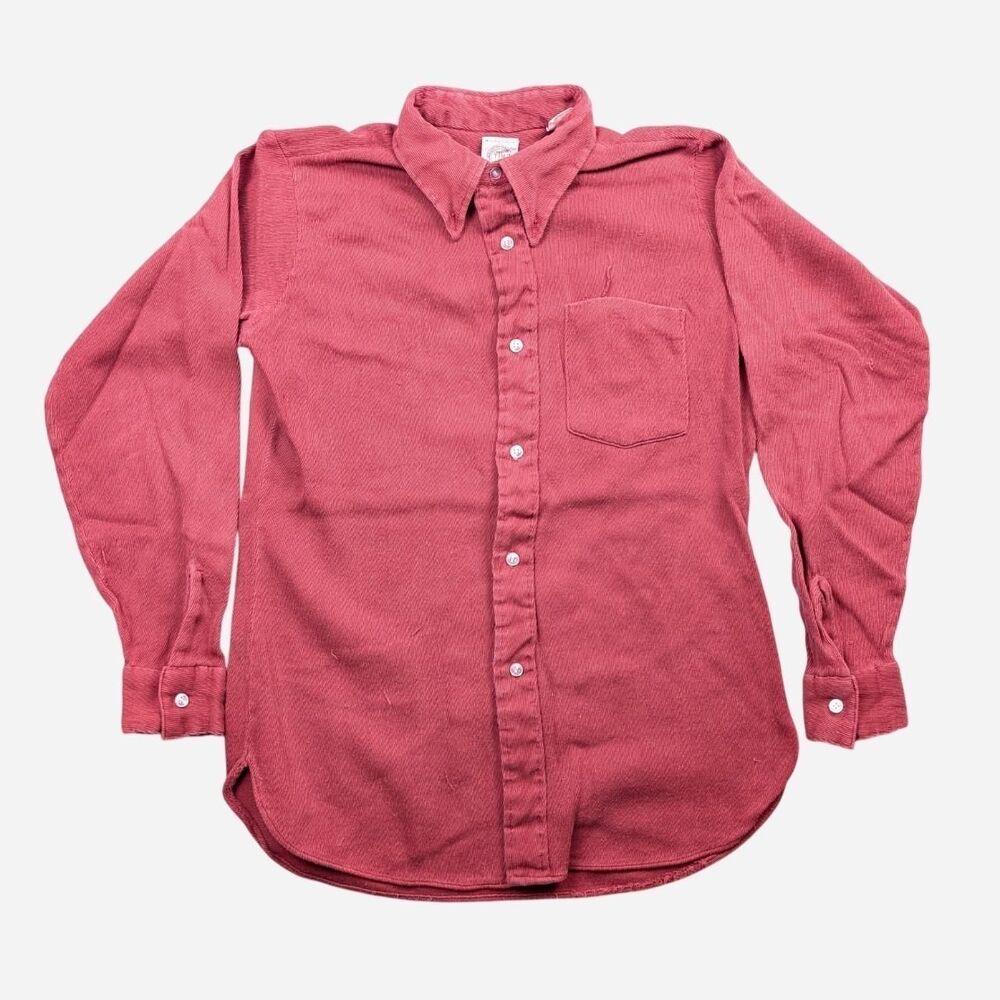 Vintage 60s Arrow Cotton Red Button Up Shirt Perma Iron Collection Size 15 Small